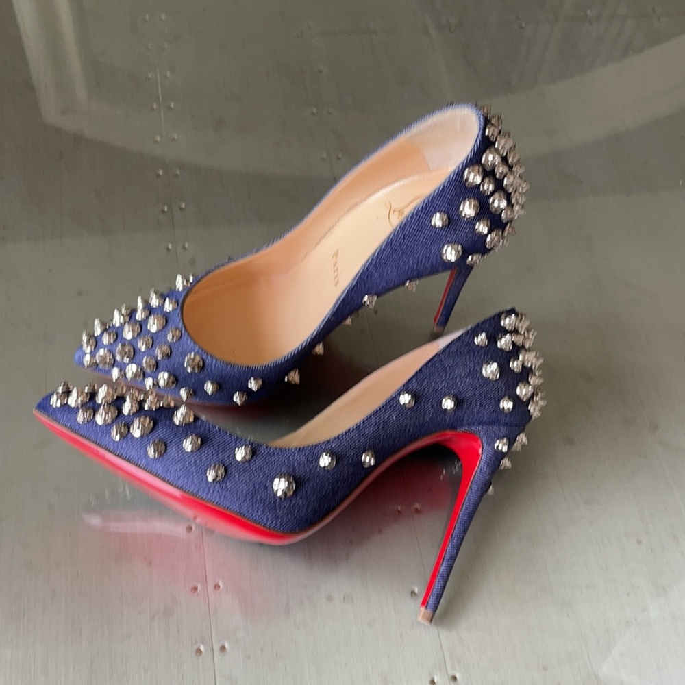 Christian louboutin aimantaclou blue sz 35.5 denim spike stiletto 100mm